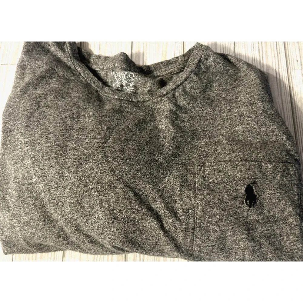 Polo Ralph Lauren Mens Grey Black Pony Long Sleeve Heather Pocket Soft Large